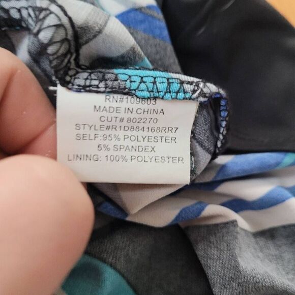 Vintage y2k geometric print blue v neck dress artsy unique‎ 2000s office - Picture 12 of 13